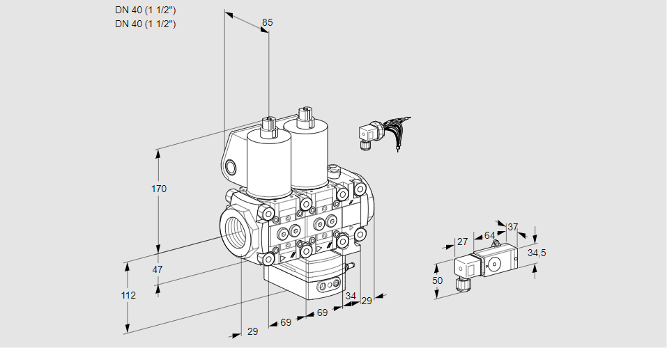 Регулятор соотношения газ/воздух с двумя эл.магнитными клапанами VCG 2E40R/40R05NGNVWL/3-PP/PP3-