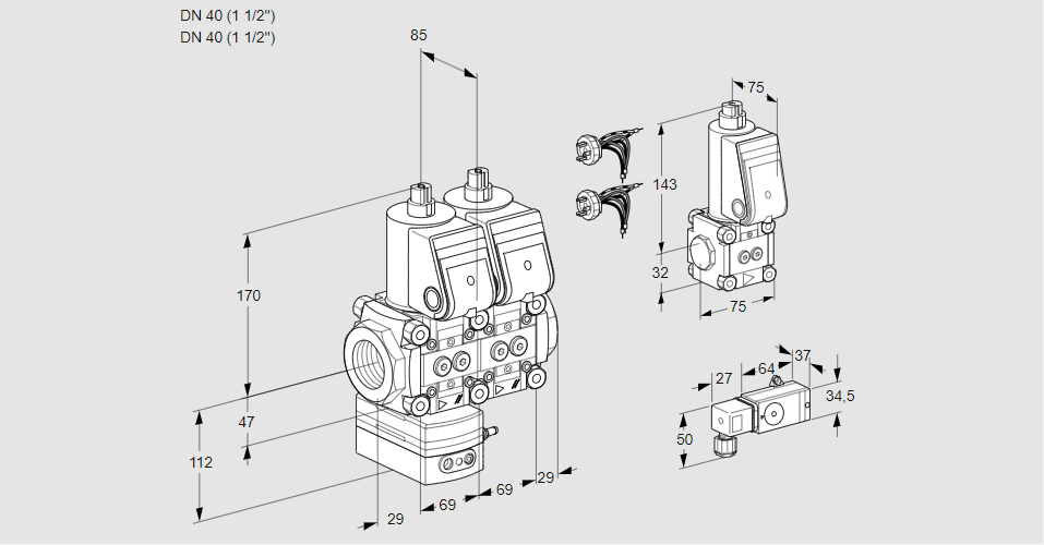 Регулятор соотношения газ/воздух с двумя эл.магнитными клапанами VCG 2E40R/40R05GENWR5/3--4/PPZS