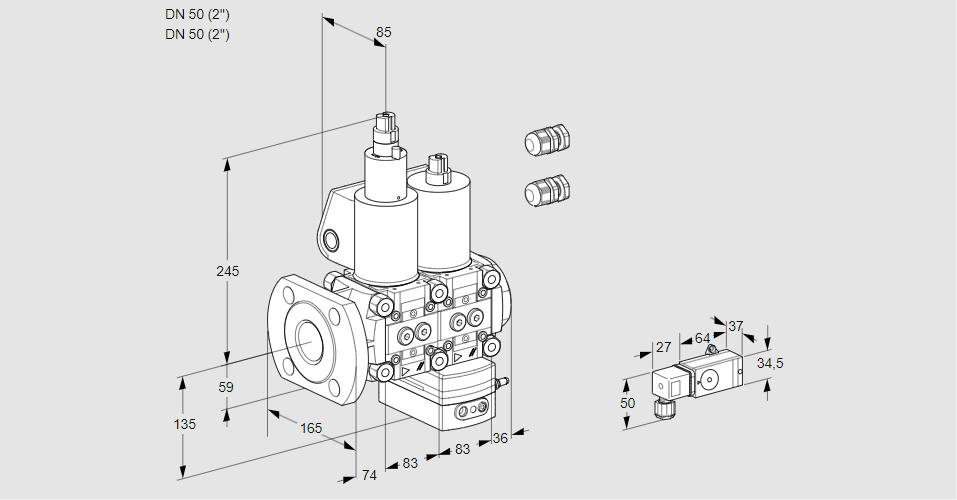 Регулятор соотношения газ/воздух с двумя эл.магнитными клапанами VCG 3E50F/50R05LGEWL3/PPPP/PP3-