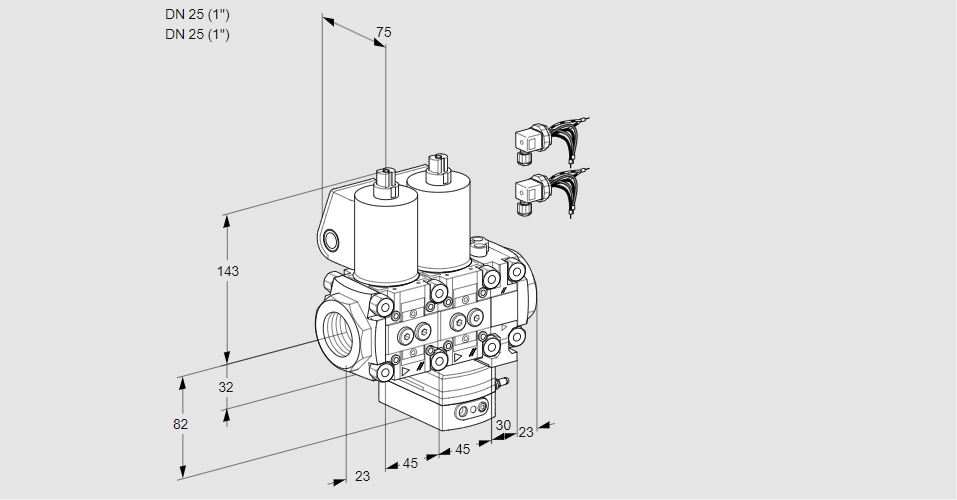 Регулятор соотношения газ/воздух с двумя эл.магнитными клапанами VCG 1E25R/25R05NGEVWL6/PPPP/PPPP