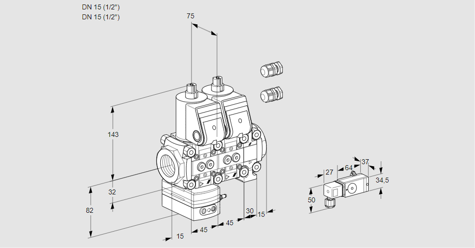 Регулятор давления с двумя эл.магнитными клапанами VCD 1E15R/15R05D-25NVWR3/3-PP/PPPP