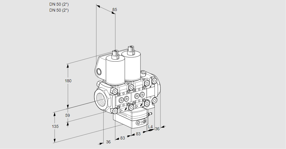 Регулятор соотношения газ/воздух с двумя эл.магнитными клапанами VCG 3E50R/50R05NGEVWL/PPPP/PPPP
