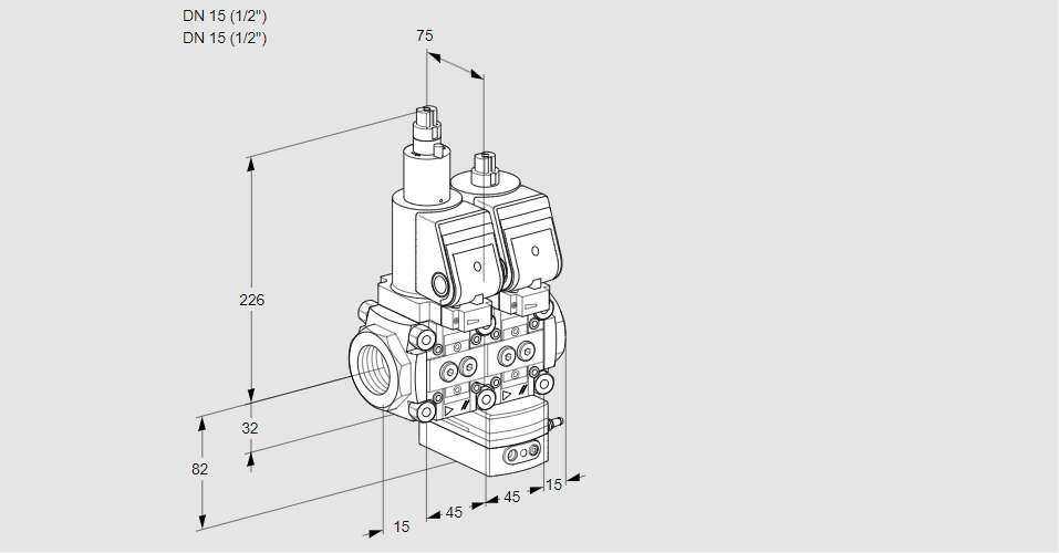 Регулятор соотношения газ/воздух с двумя эл.магнитными клапанами VCG 1E15R/15R05LGKQGR/PPPP/PPPP