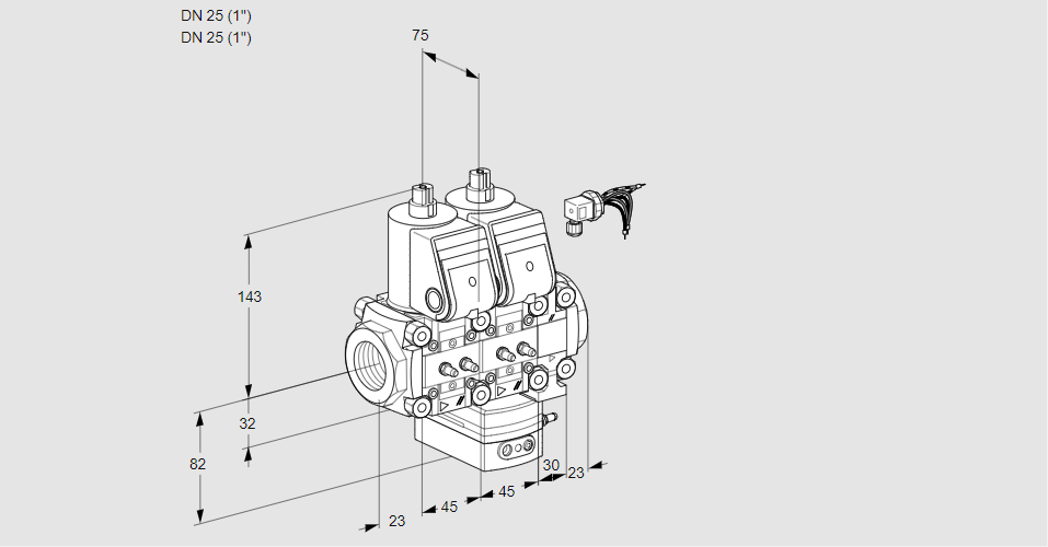Регулятор соотношения газ/воздух с двумя эл.магнитными клапанами VCG 1E25R/25R05NGEVWR/MMMM/PPPP