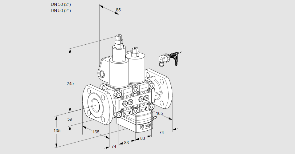 Регулятор соотношения газ/воздух с двумя эл.магнитными клапанами VCG 3E50F/50F05LGEWL/PPPP/PPPP