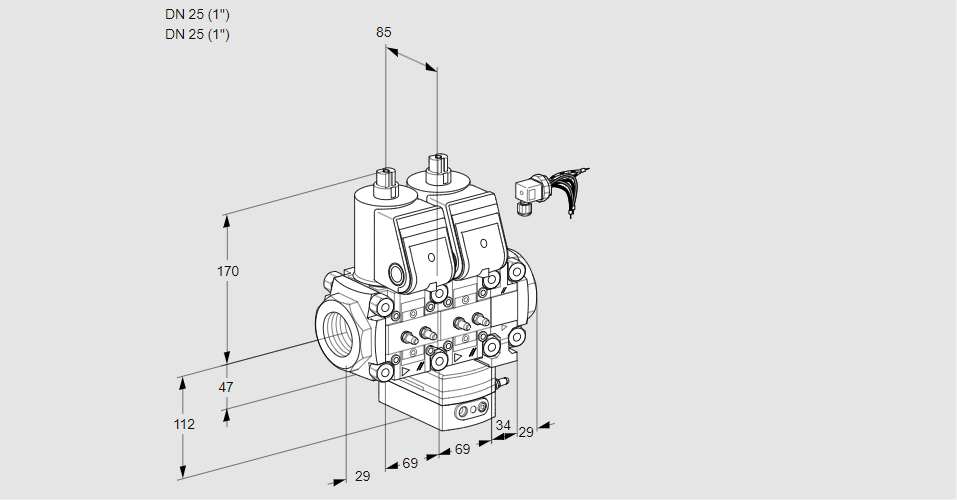 Регулятор соотношения газ/воздух с двумя эл.магнитными клапанами VCG 2E25R/25R05NGEVWR/MMMM/PPPP