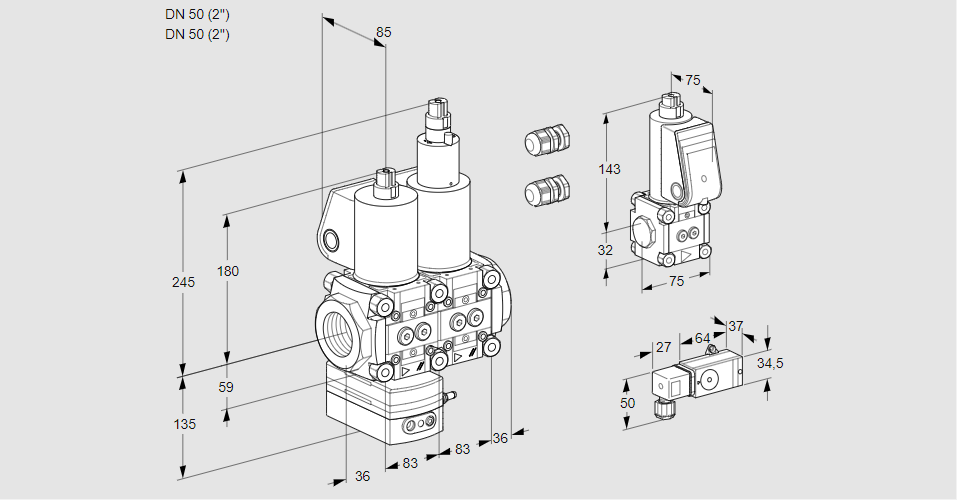 Регулятор давления с двумя эл.магнитными клапанами VCD 3E50R/50R05D-25LQL3/2-BS/PPPP