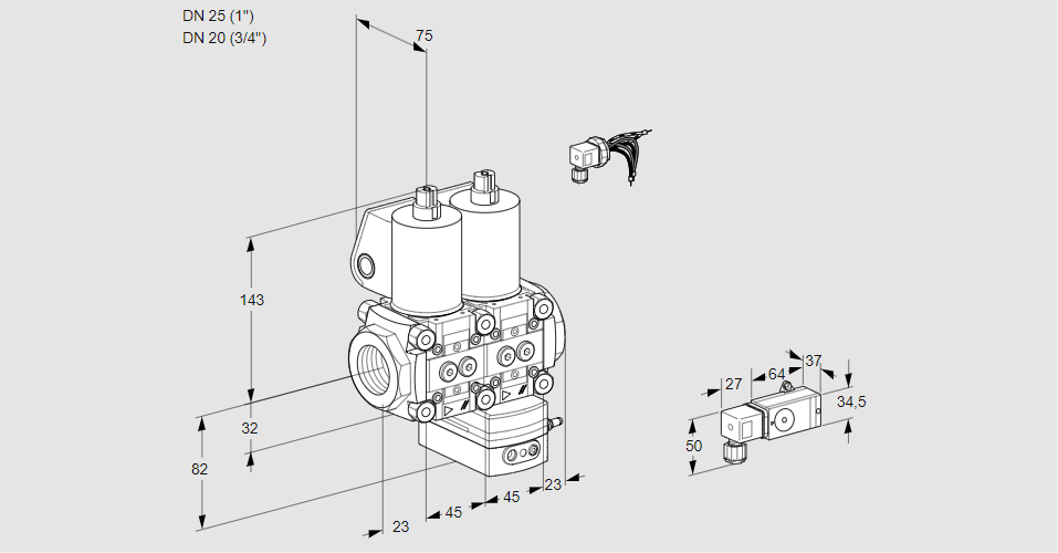 Регулятор давления с двумя эл.магнитными клапанами VCD 1E25R/20R05ND-25WL/PP2-/2--3