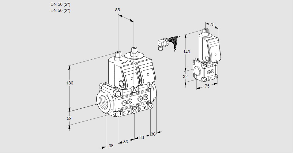 Клапан эл.магнитный сдвоенный VCS 3E50R/50R05NNWR6/PPPP/PPZS