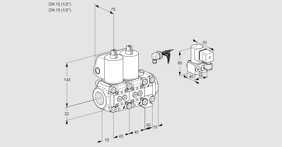 Клапан эл.магнитный сдвоенный VCS 1E15R/15R05NNVWL/BYPP/PPPP