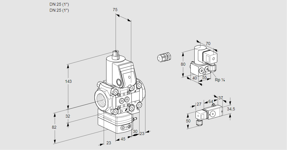 Регулятор соотношения газ/воздух 1:1  с эл.магнитным клапаном VAG 1E25R/25R05GEVWR/3-/ZY