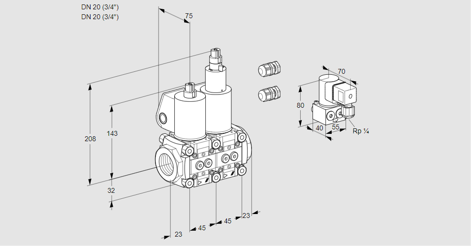 Клапан эл.магнитный сдвоенный VCS 1E20R/20R05NLWL3/PPZY/PPPP