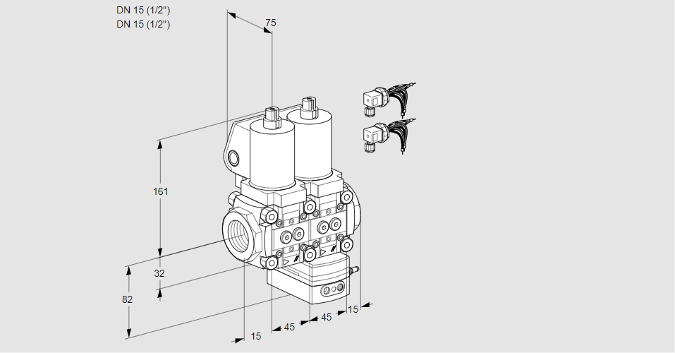 Регулятор соотношения газ/воздух с двумя эл.магнитными клапанами VCG 1E15R/15R05NGEQSL8/PPPP/PPPP