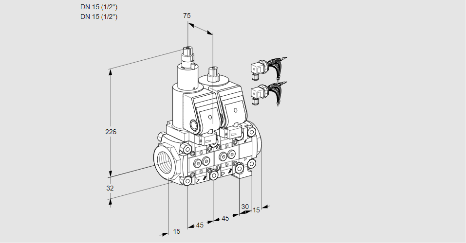 Клапан эл.магнитный сдвоенный VCS 1E15R/15R05LNO05WGR8/PPPP/PPPP
