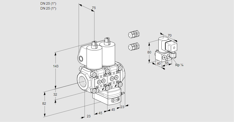 Регулятор соотношения газ/воздух с двумя эл.магнитными клапанами VCG 1E25R/25R05NGEWL3/PPZY/PPPP
