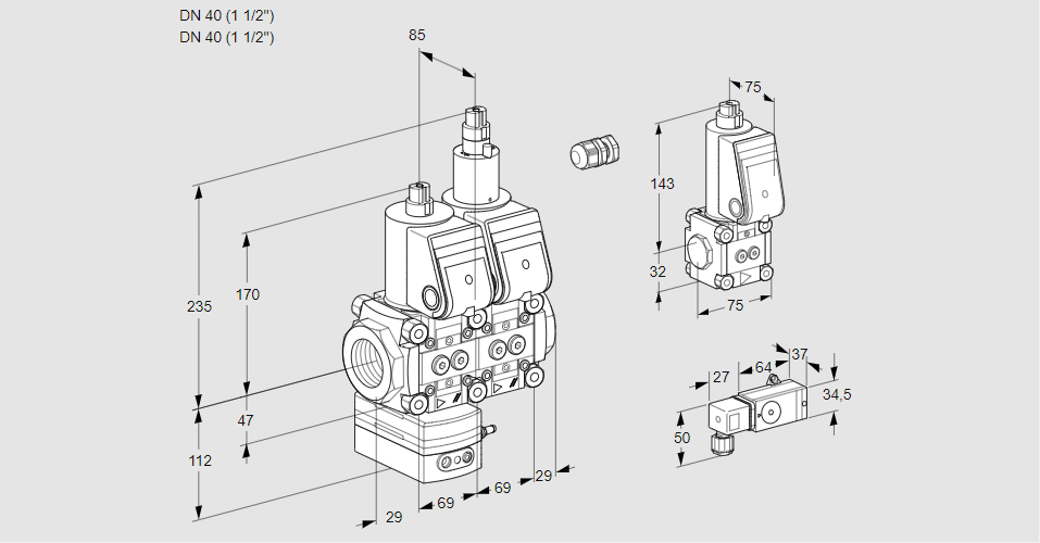 Регулятор давления с двумя эл.магнитными клапанами VCD 2E40R/40R05D-25LWR/2-PP/PPBS