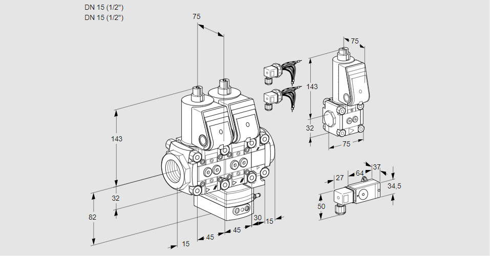 Регулятор соотношения газ/воздух с двумя эл.магнитными клапанами VCG 1E15R/15R05NGEO06WR6/PP3-/PPBS