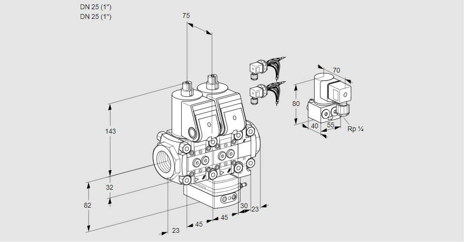 Регулятор соотношения газ/воздух с двумя эл.магнитными клапанами VCG 1E25R/25R05NGEVWR6/PPPP/PPZY
