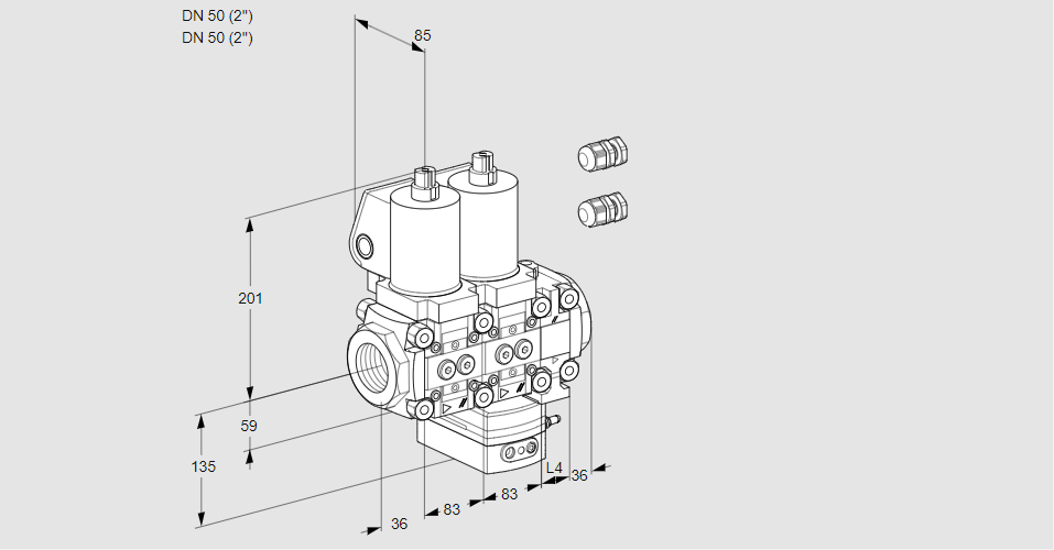 Регулятор соотношения газ/воздух с двумя эл.магнитными клапанами VCG 3E50R/50R05NGNVQSL3/PPPP/PPPP