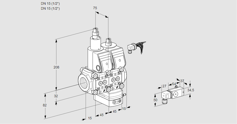 Регулятор соотношения газ/воздух с двумя эл.магнитными клапанами VCG 1E15R/15R05LGEWR/2--2/PP2-