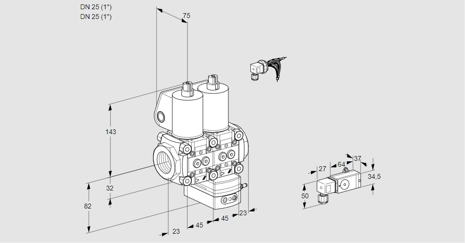 Регулятор давления с двумя эл.магнитными клапанами VCD 1E25R/25R05ND-25WL/3--1/-5PP