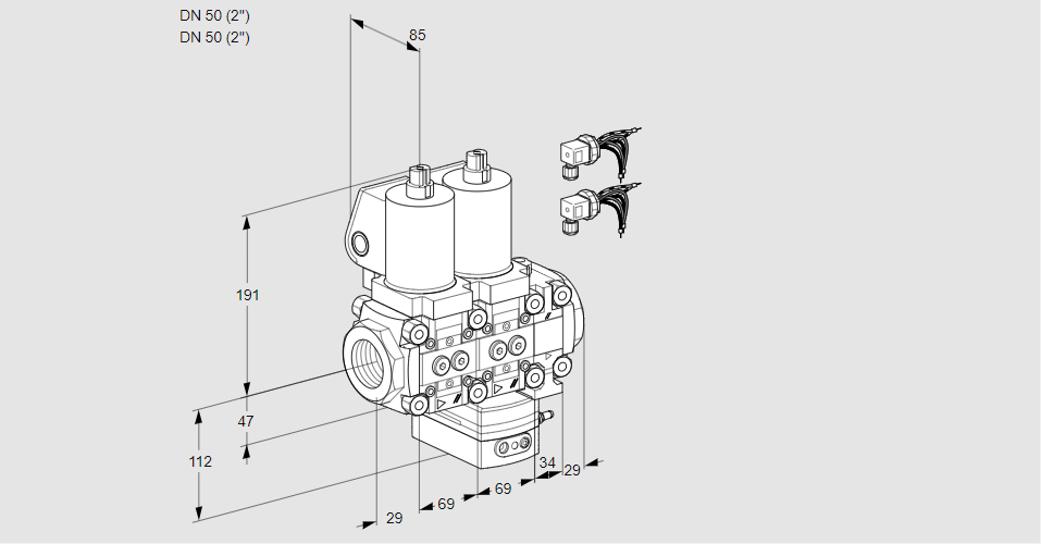 Регулятор соотношения газ/воздух с двумя эл.магнитными клапанами VCG 2E50R/50R05NGEVQSL8/PPPP/PPPP