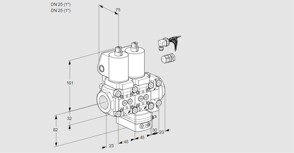 Регулятор соотношения газ/воздух с двумя эл.магнитными клапанами VCG 1E25R/25R05NGEVQGL8/PPPP/PPPP