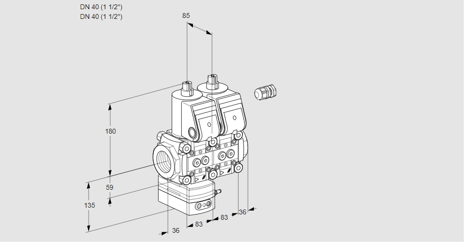 Регулятор соотношения газ/воздух с двумя эл.магнитными клапанами VCG 3E40R/40R05GENWR/PPPP/PPPP