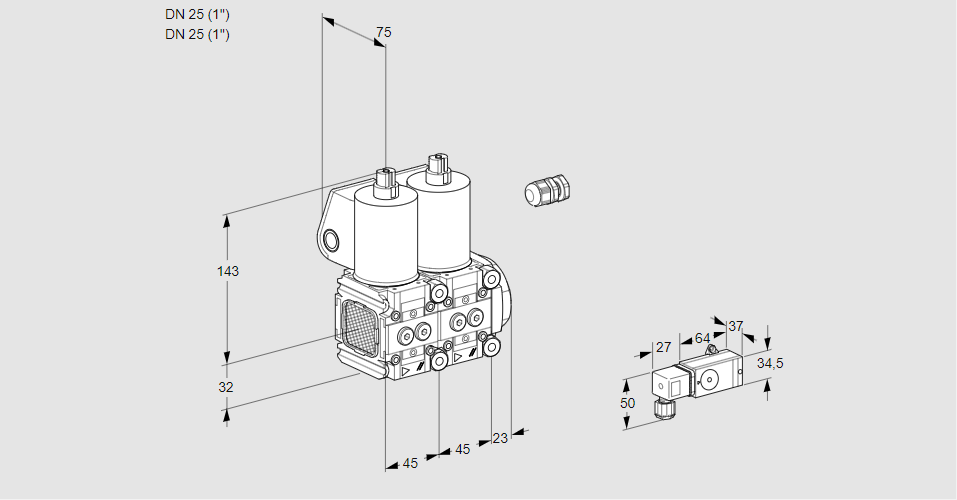 Клапан эл.магнитный сдвоенный VCS 1E25R/25R05FNNWL/PPPP/3--4