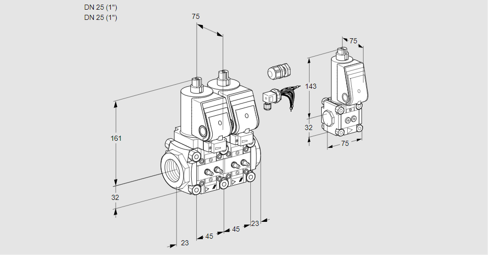 Клапан эл.магнитный сдвоенный VCS 1E25R/25R05NNWGR8/MMMM/PPZS
