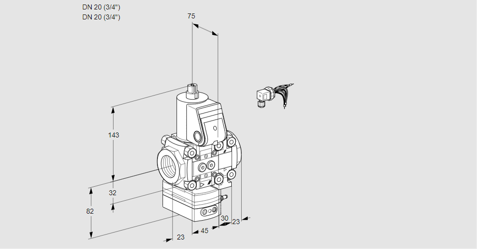 Регулятор соотношения газ/воздух 1:1  с эл.магнитным клапаном VAG 1E20R/20R05GEVWR/PP/PP