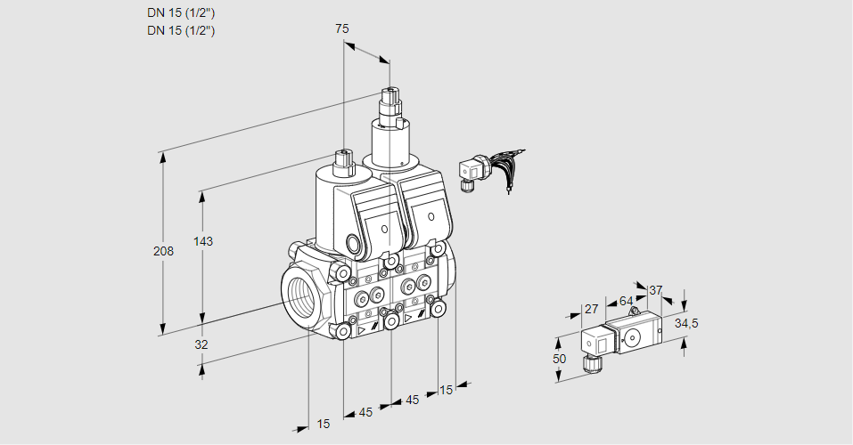 Клапан эл.магнитный сдвоенный VCS 1E15R/15R05NLWR/4-PP/PPPP