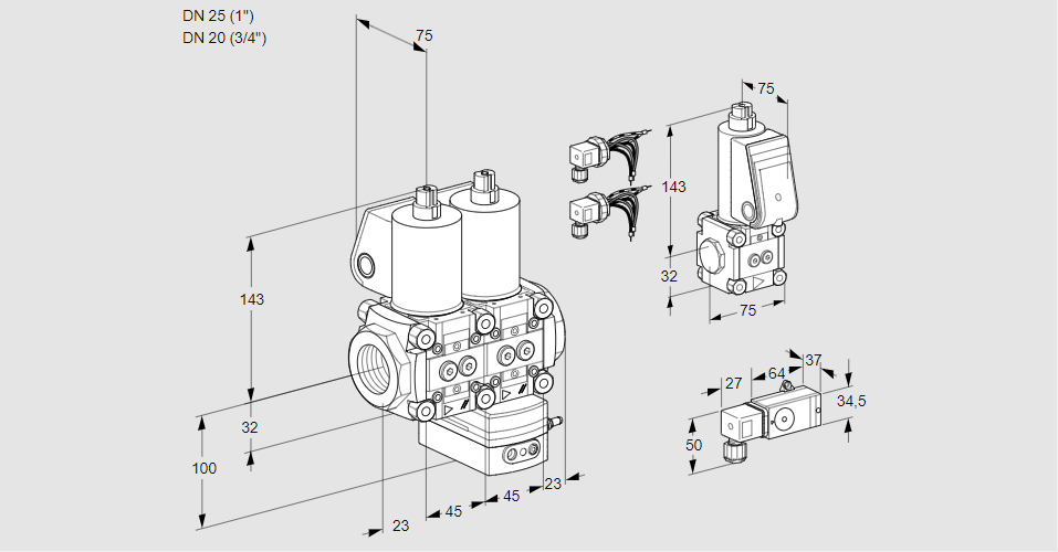 Регулятор соотношения газ/воздух с двумя эл.магнитными клапанами VCV 1E25R/20R05NVKWL6/PPZS/-2PP