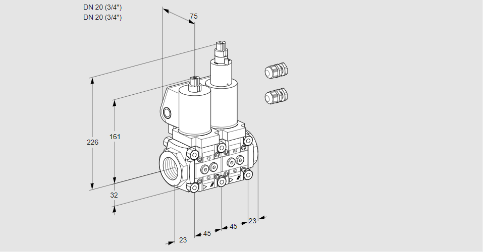 Клапан эл.магнитный сдвоенный VCS 1E20R/20R05NLWSL3/PPPP/PPPP