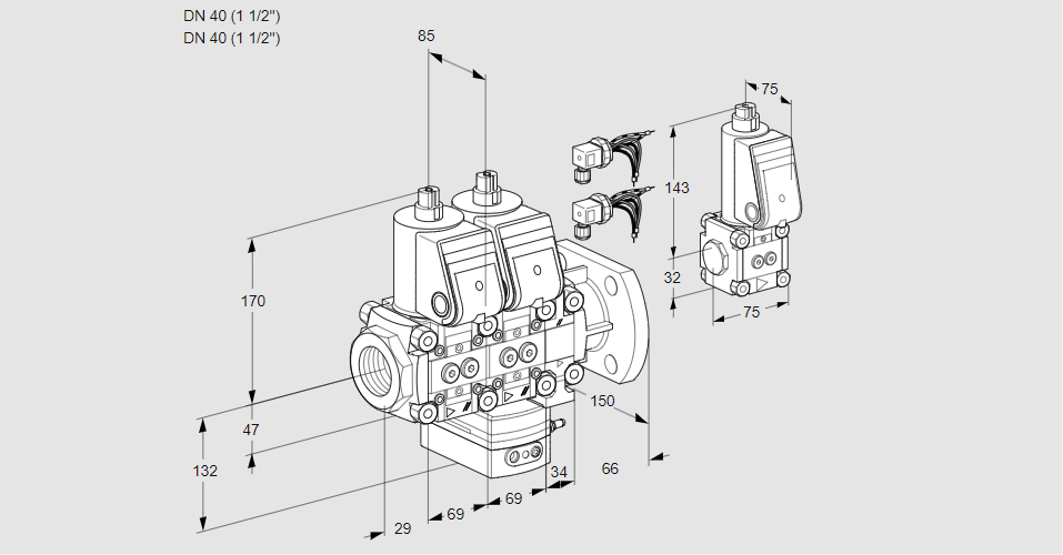 Регулятор расхода с двумя эл.магнитными клапанами VCH 2E40R/40F05NHEVWR6/PPPP/PPZS