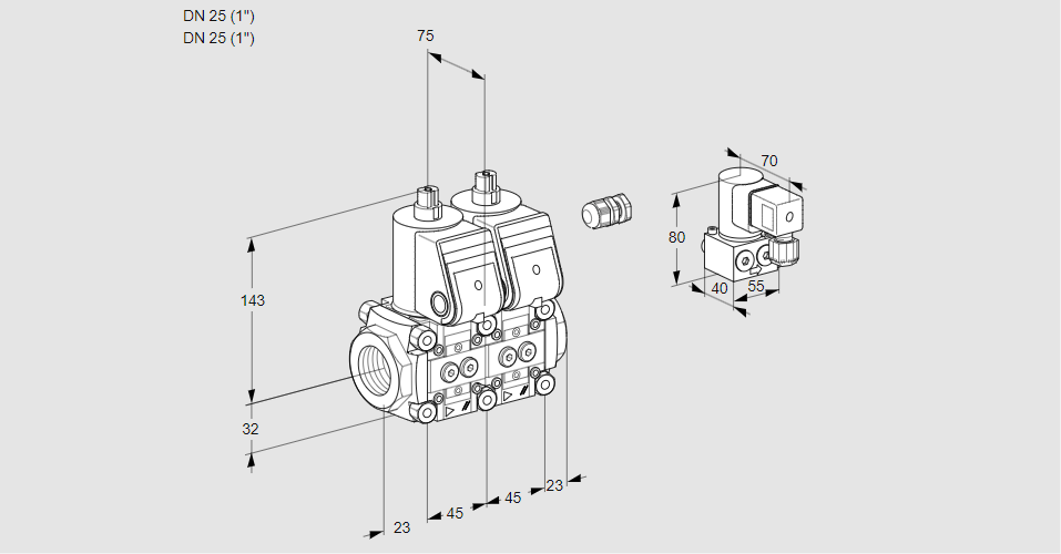 Клапан эл.магнитный сдвоенный VCS 1E25R/25R05NNWR6/PPPP/PPBY
