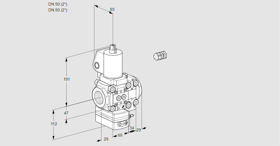 Регулятор соотношения газ/воздух 1:1  с эл.магнитным клапаном VAG 2E50R/50R05GEVQSL/PP/MM