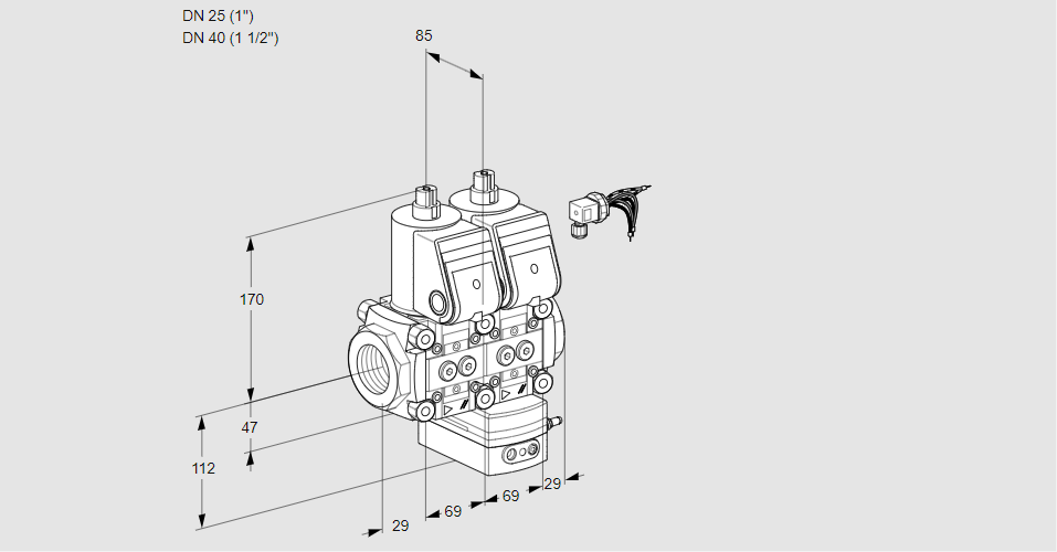 Регулятор соотношения газ/воздух с двумя эл.магнитными клапанами VCG 2E25R/40R05NGEWR/PPPP/PPPP