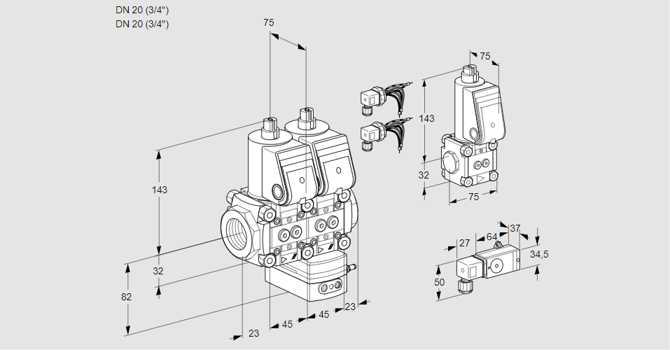 Регулятор соотношения газ/воздух с двумя эл.магнитными клапанами VCG 1E20R/20R05NGEWR6/-3PP/PPBS