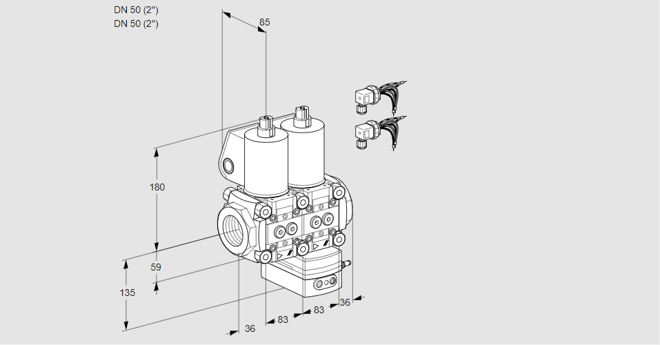 Регулятор соотношения газ/воздух с двумя эл.магнитными клапанами VCG 3E50R/50R05NGKWL6/PPPP/PPPP
