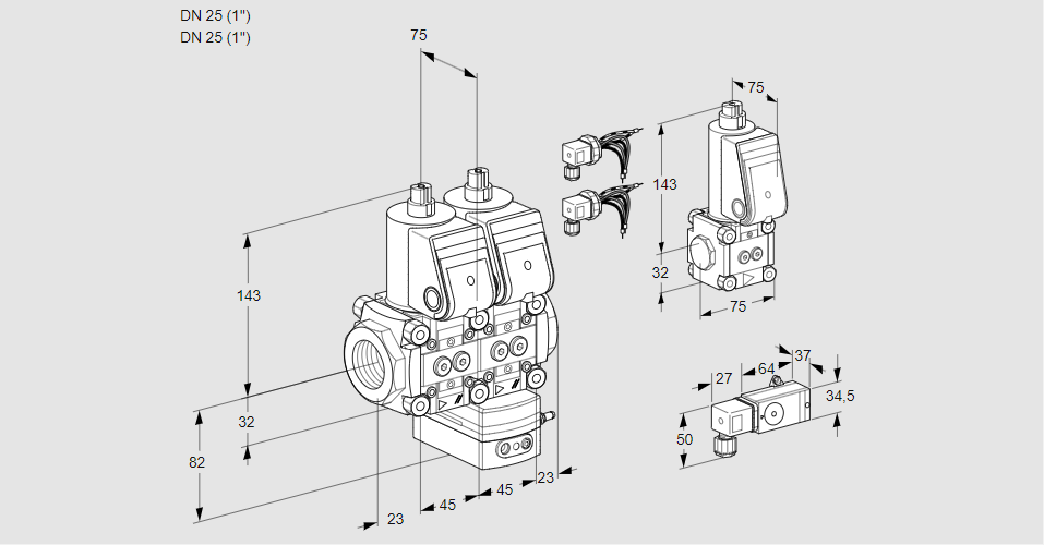 Регулятор соотношения газ/воздух с двумя эл.магнитными клапанами VCG 1E25R/25R05NGKWR6/-3PP/PPZS
