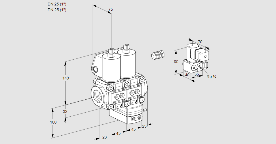 Регулятор соотношения газ/воздух с двумя эл.магнитными клапанами VCV 1E25R/25R05NVKWL/PPZY/PPPP