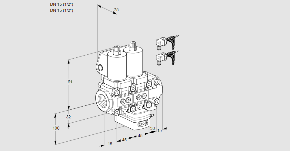 Регулятор расхода с двумя эл.магнитными клапанами VCH 1E15R/15R05NHEVWGL8/PPPP/PPPP