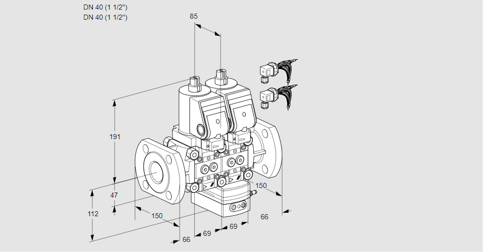 Регулятор соотношения газ/воздух с двумя эл.магнитными клапанами VCG 2E40F/40F05NGEWGR8/PPPP/PPPP