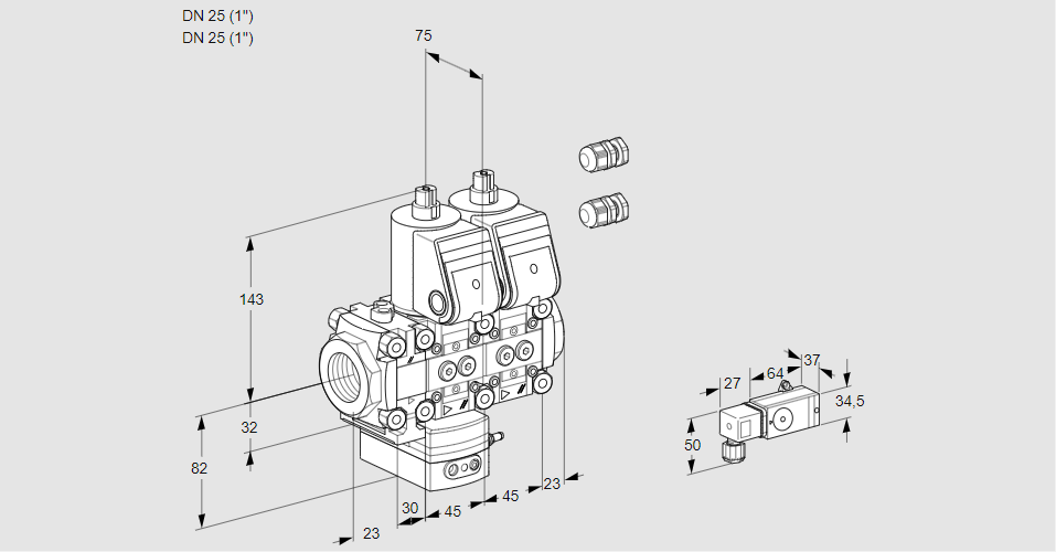 Регулятор давления с двумя эл.магнитными клапанами VCD 1E25R/25R05FD-100NWR3/-3PP/PP-3