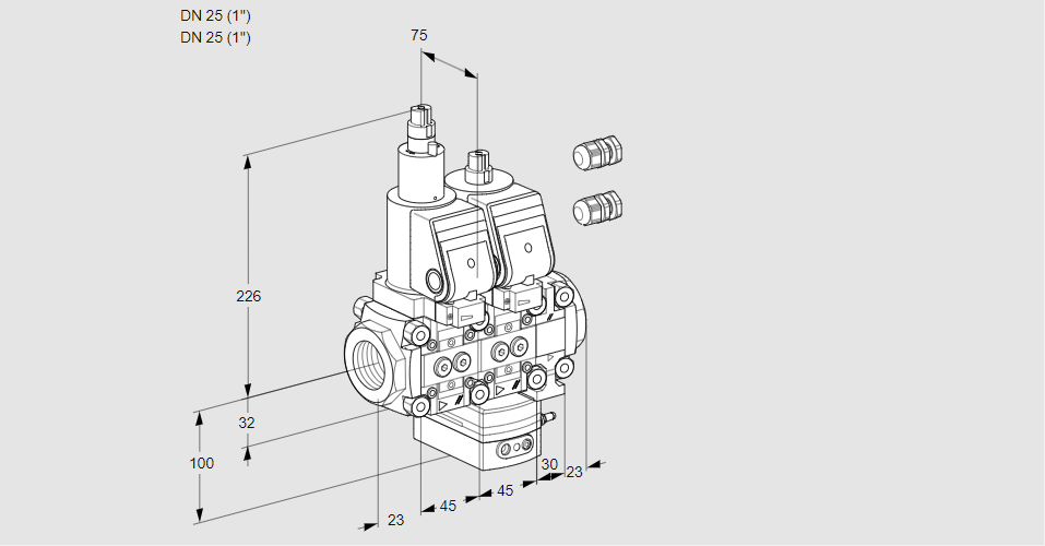 Регулятор расхода с двумя эл.магнитными клапанами VCH 1E25R/25R05LHEVWGR3/PPPP/PPPP