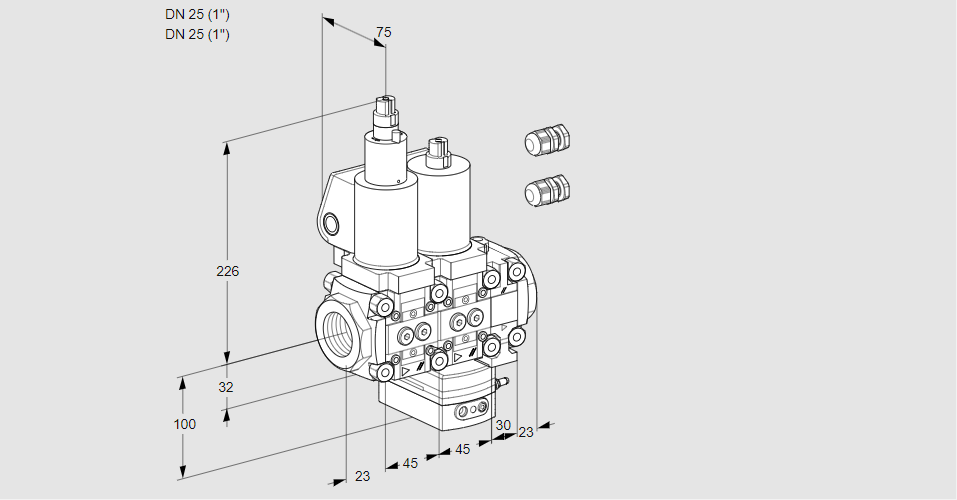 Регулятор расхода с двумя эл.магнитными клапанами VCH 1E25R/25R05LHEVWGL3/PPPP/PPPP