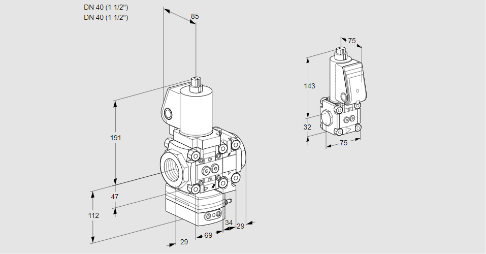 Регулятор соотношения газ/воздух 1:1  с эл.магнитным клапаном VAG 2T40N/40N05GAVQSL/BS/PP