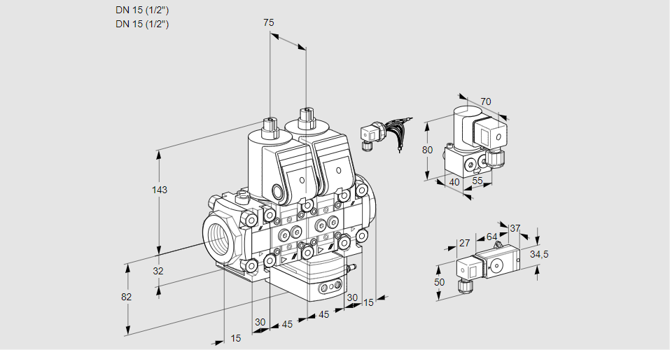 Регулятор давления с двумя эл.магнитными клапанами VCD 1E15R/15R05FND-50VWR/2-PP/3-BY