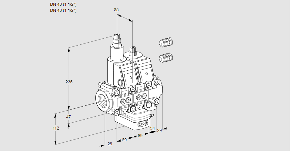 Регулятор соотношения газ/воздух с двумя эл.магнитными клапанами VCG 2E40R/40R05LGEVWR3/PPPP/PPPP